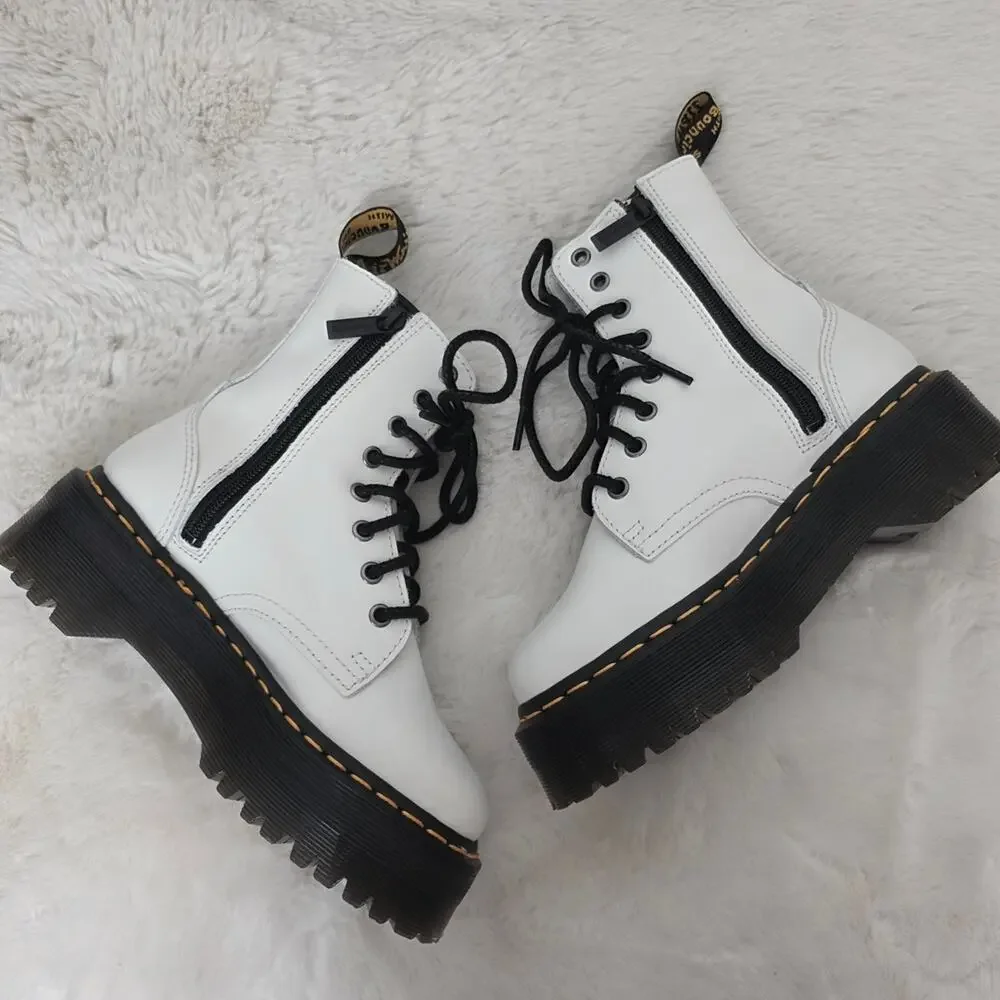 Dr Martens Jadon White Patent Leather Quad Platform Boots Doc Cmbat US 5